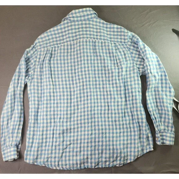 Jos A Bank 100% Linen Shirt Mens‎ XL Blue checkered button up Long Sleeve - Picture 3 of 6